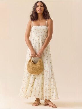 ALTAR'D STATE Baylor Embroidered Maxi Dress Cream and Mocha size XS NWT